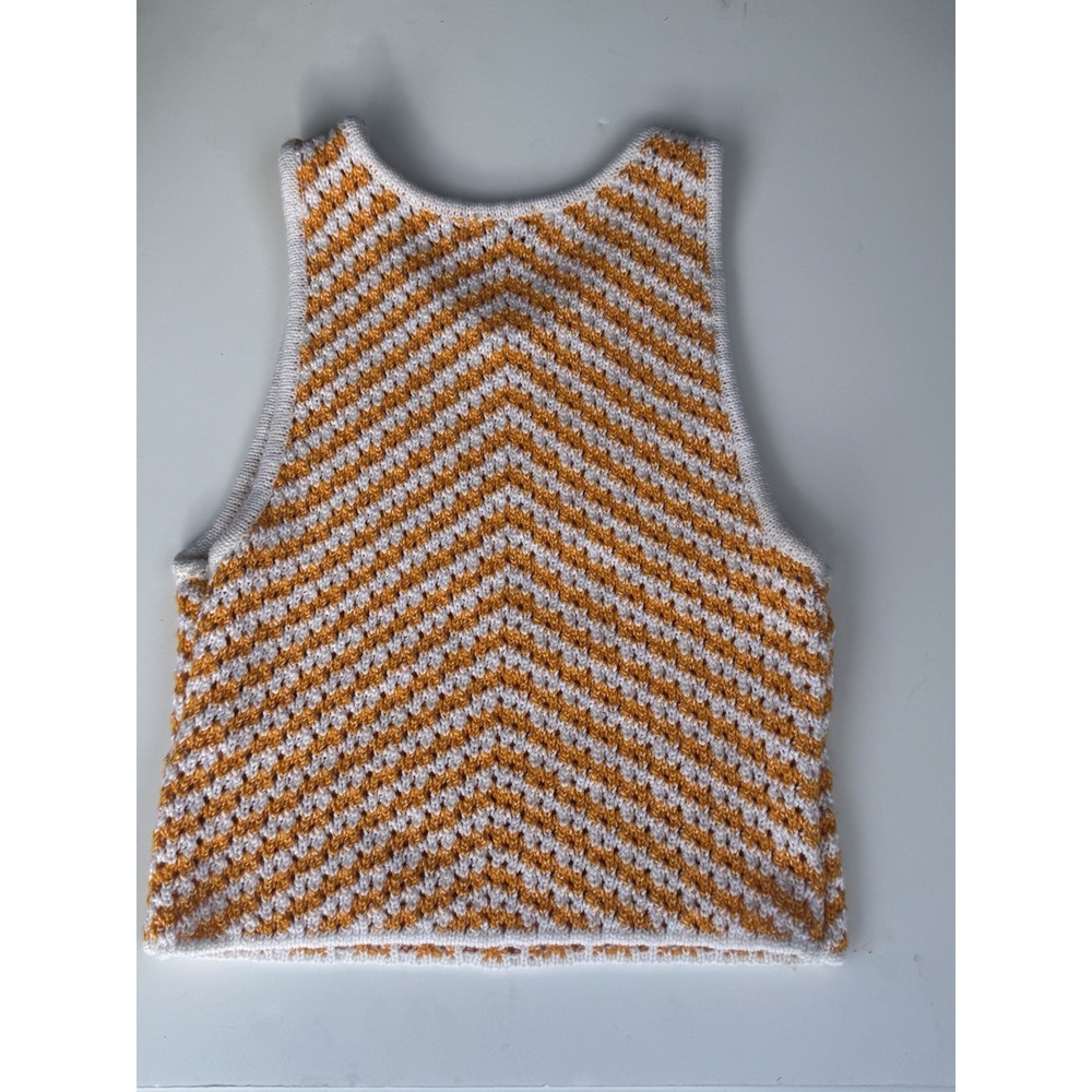 Gianni Bini Womens Crochet Knit Tank Top Orange White Striped Size S - Picture 4 of 5